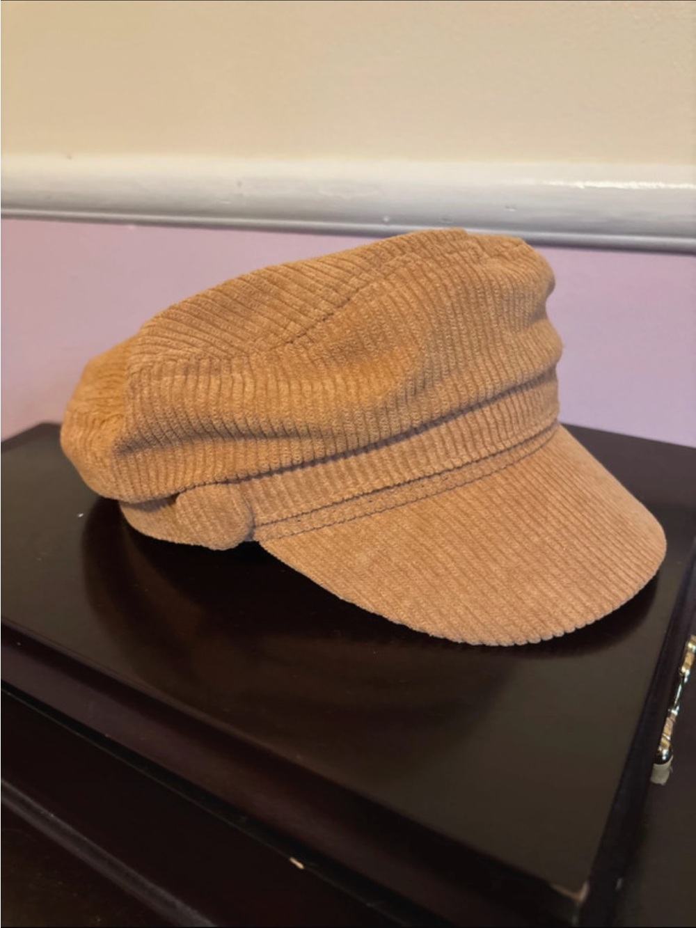Corduroy Newsboy Cap in Camel Tan